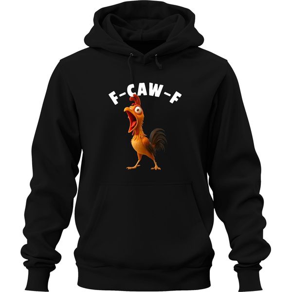 F-CAW-F Divertente Pollo Cartone Animato Gallo Fattoria Regalo Umorismo Scherzo Felpa Con Cappuccio Unisex, Nero, Xxl-image