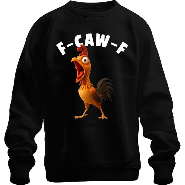 F-CAW-F Divertente Pollo Cartone Animato Gallo Fattoria Regalo Umorismo Scherzo Unisex Felpa Pullover, Nero, 3XL-image