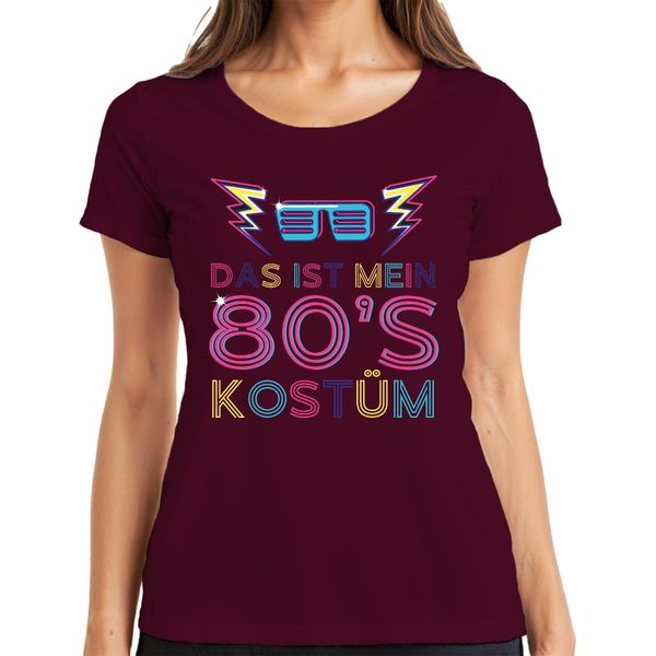 My 80'S Costume Maglietta Da Donna Con Occhiali Da Festa Retrò Al Neon Degli Anni '80, Bordeaux, Xxl-image
