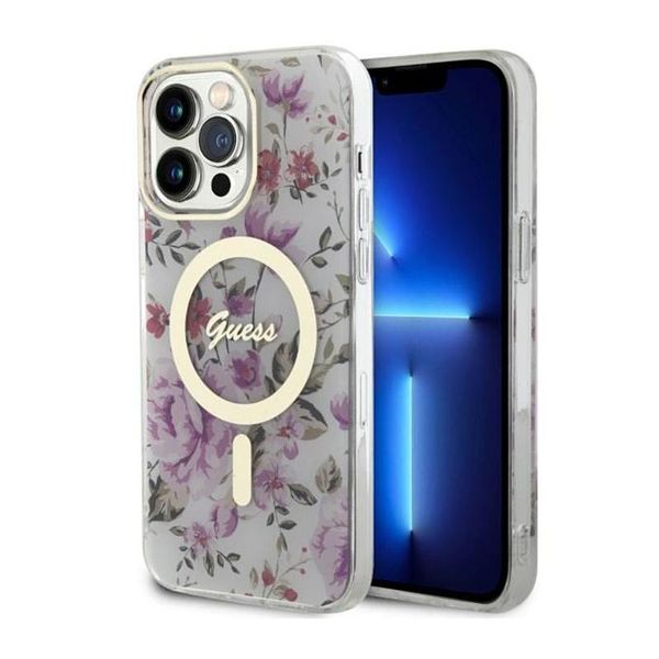 Guess Guhmp14Lhcfwst Custodia Rigida Per Iphone 14 Pro 6.1Trasparente Fiore Magsafe-image