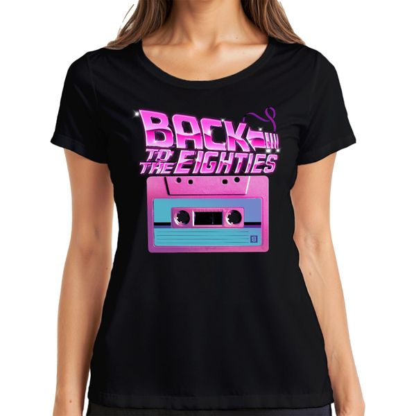 Back To The Eighties 80S Retro Cassette Neon Vintage Synthwave Ladies T-Shirt, Nero, S-image