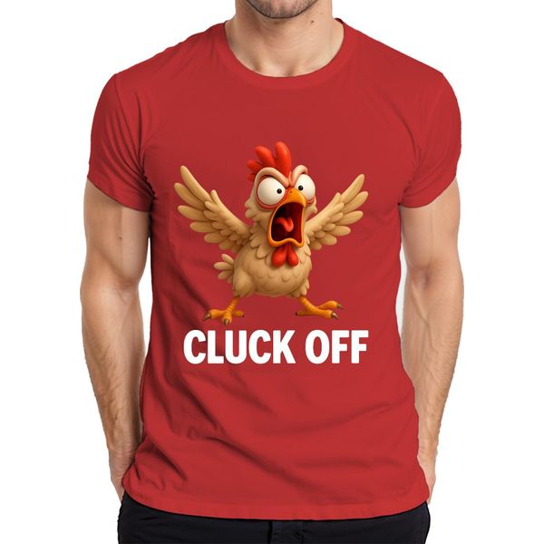 Cluck Off Divertente Pollo Arrabbiato Fattoria Regalo Umorismo Sfacciato T-Shirt Da Uomo, Rosso, L-image