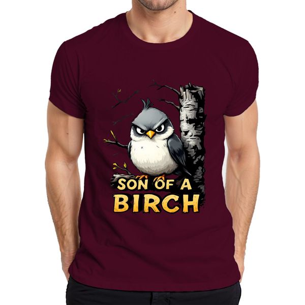 Maglietta Da Uomo Son Of A Birch Funny Bird Fierce Birch Cartoon Gift Forest, Borgogna, Xxl-image