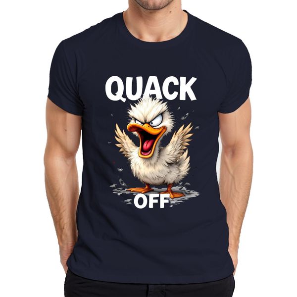 Quack Off Divertente Anatra Arrabbiata Cheeky Cartoon Saying Sarcastic T-Shirt Da Uomo, Navy, Xxl-image