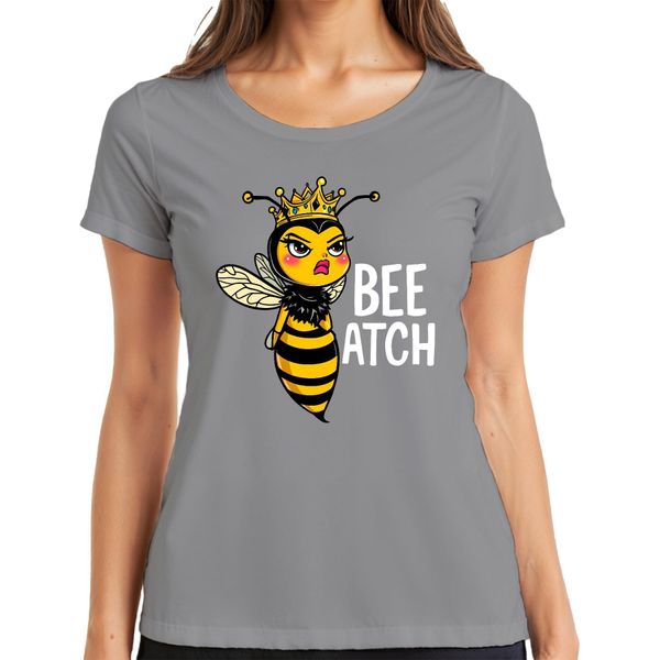 Bee Atch Ape Regina Impertinente Con Corona, Divertente Maglietta Da Donna, Grigio, 3XL-image