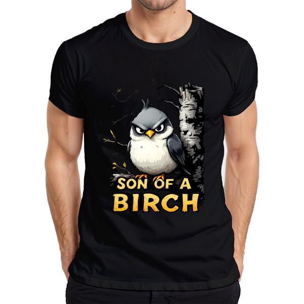 Maglietta Da Uomo Son Of A Birch Funny Bird Fierce Birch Cartoon Gift Forest, Nero, 3XL-image
