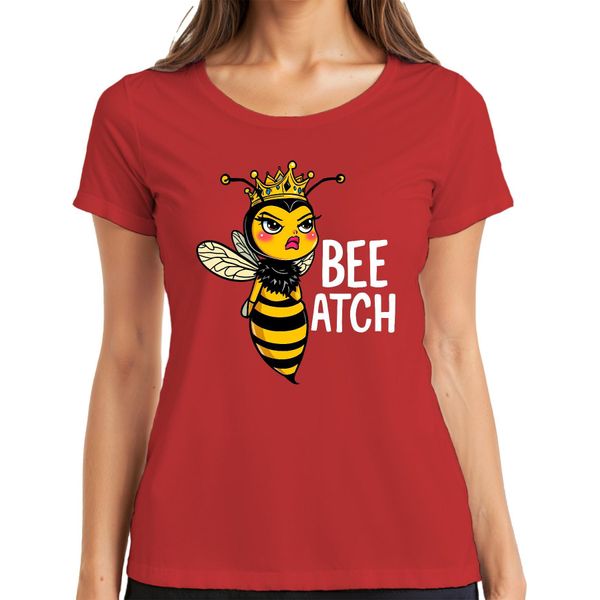 Bee Atch Ape Regina Impertinente Con Corona, Divertente Maglietta Da Donna, Rosso, L-image