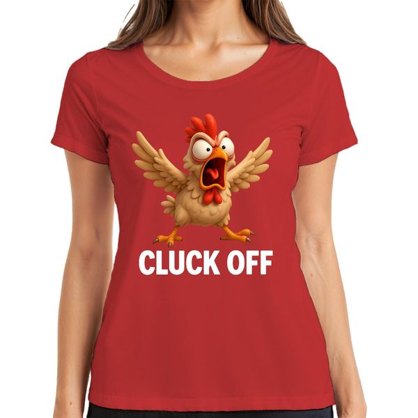 Cluck Off Divertente Pollo Arrabbiato Fattoria Regalo Umorismo Sfacciato Signore T-Shirt, Rosso, Xxl-image