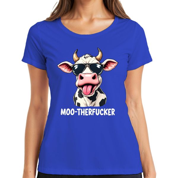MOO-THERFUCKER Divertente Mucca Occhiali Da Sole Cartone Animato Agricoltore Regalo Signore T-Shirt, Blu, 3XL-image