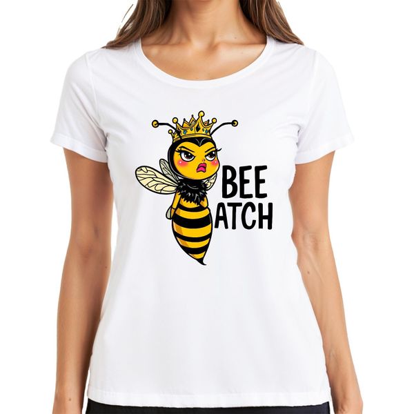 Bee Atch Ape Regina Impertinente Con Corona, Divertente Maglietta Da Donna, Bianco, L-image
