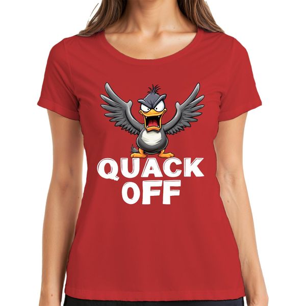Quack Off Anatra Impertinente Divertente Anatra Arrabbiata Regalo Sarcastica T-Shirt Da Donna, Rosso, Xl-image