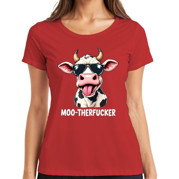 MOO-THERFUCKER Divertente Mucca Occhiali Da Sole Cartone Animato Agricoltore Regalo Signore T-Shirt, Rosso, Xxl-image