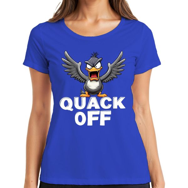 Quack Off Anatra Impertinente Divertente Anatra Arrabbiata Regalo Sarcastica T-Shirt Da Donna, Blu, M-image