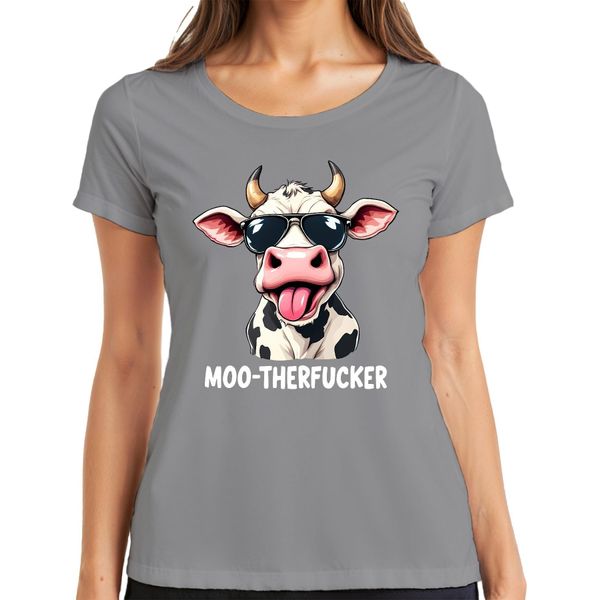 MOO-THERFUCKER Divertente Mucca Occhiali Da Sole Cartone Animato Agricoltore Regalo Signore T-Shirt, Grigio, 3XL-image