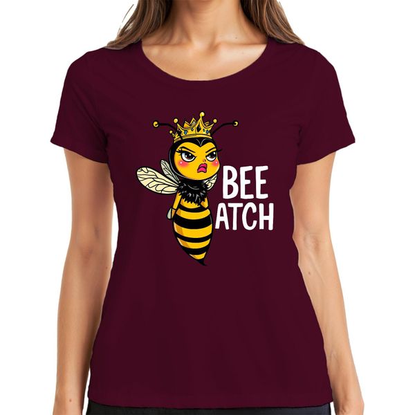 Bee Atch Ape Regina Impertinente Con Corona Divertente Maglietta Da Donna, Borgogna, Xl-image