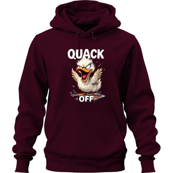 Quack Off Divertente Papera Arrabbiata Cheeky Cartoon Saying Sarcastic Unisex Hoodie Hoodie, Burgundy, L-image