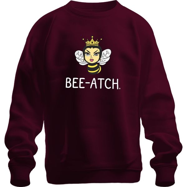 BEE-ATCH Queen Bee Crown Cheeky Bee Queen Feminist Retro Unisex Felpa Pullover, Borgogna, S-image