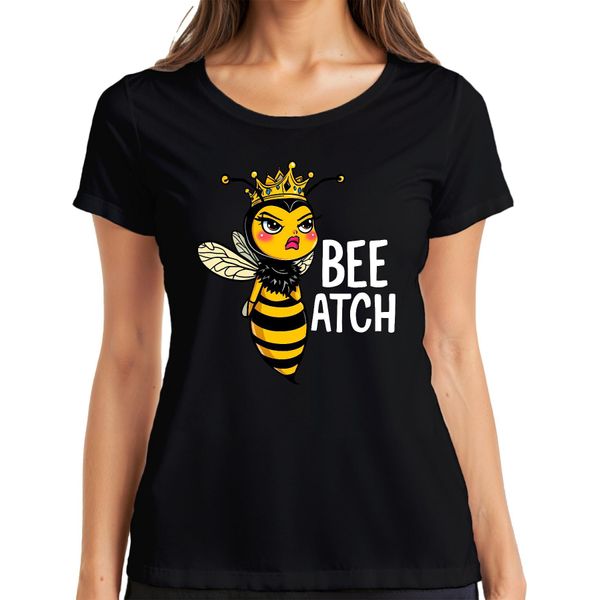 Bee Atch Ape Regina Impertinente Con Corona, Divertente Maglietta Da Donna, Nero, Xxl-image