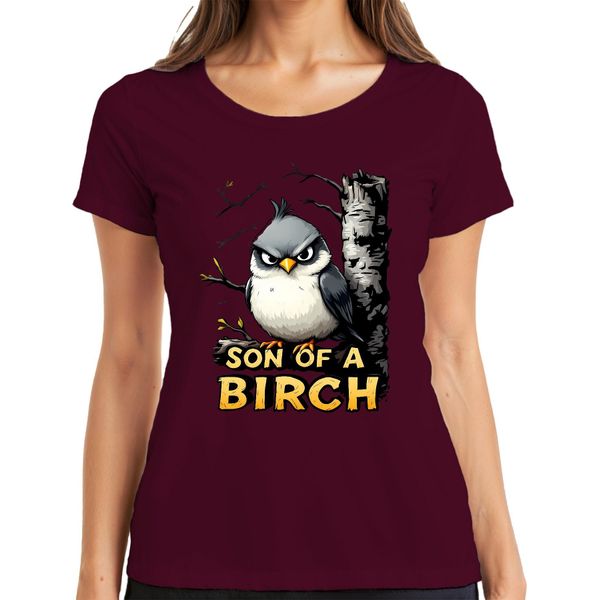 Maglietta Da Donna Son Of A Birch Funny Bird Fierce Birch Cartoon Gift Forest, Borgogna, 3XL-image