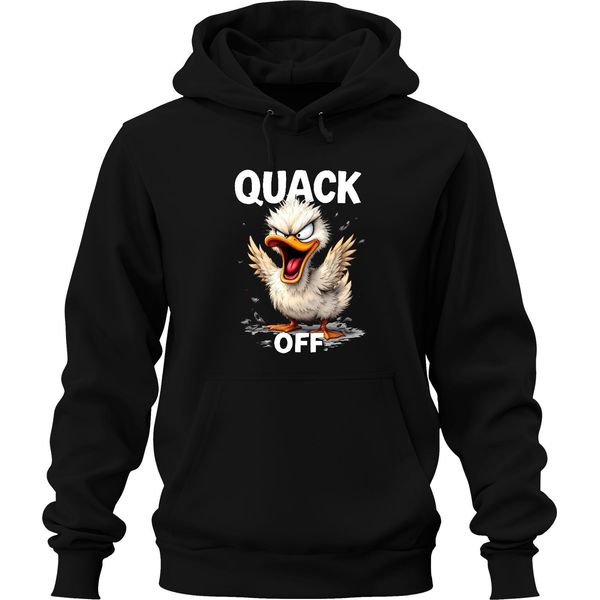 Quack Off Divertente Papera Arrabbiata Cheeky Cartoon Saying Sarcastic Unisex Hoodie Hoodie, Nero, S-image