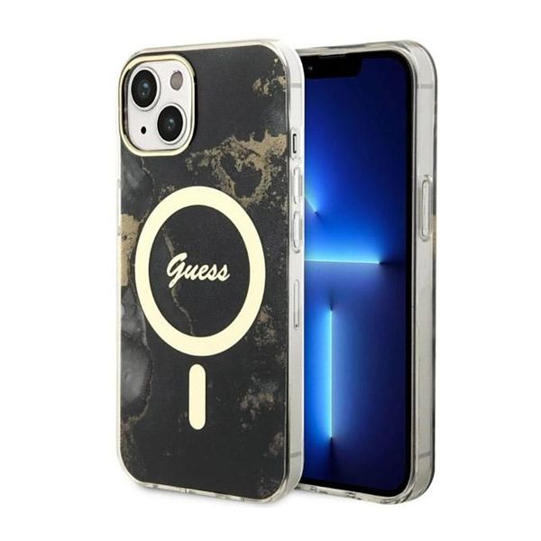 Guess Guhmp14Mhtmrsk Custodia Rigida Per Iphone 14 Plus/ 15 Plus 6.7 Czarny/Nero Oro Marmo Magsafe-image
