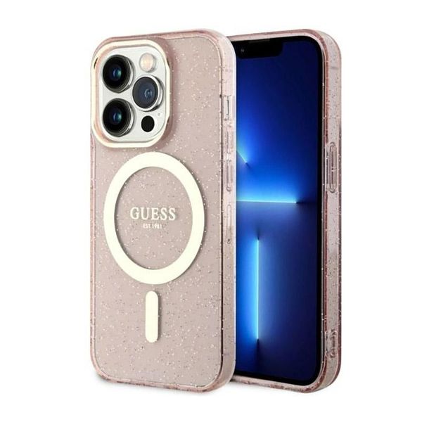 Guess Guhmp14Lhcmcgp Custodia Rigida Iphone 14 Pro 6.1RóżOwy/Pink Glitter Gold Magsafe-image
