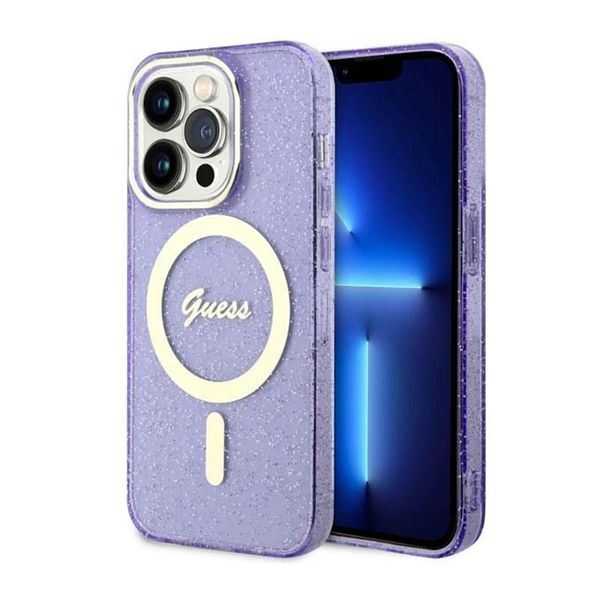 Guess Guhmp14Lhcmcgu Custodia Rigida Per Iphone 14 Pro 6.1Purpurowy/Purple Glitter Gold Magsafe-image