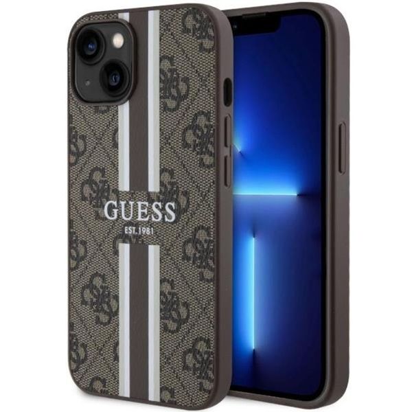Guess Guhmp14Mp4Rpsw Custodia Rigida Per Iphone 14 Plus / 15 Plus 6.7 BrąZowy/Marrone 4G A Strisce Stampate Magsafe-image