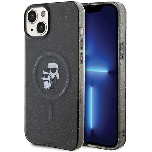 Karl Lagerfeld Klhmp15Shgkcnok Custodia Rigida Per Iphone 15 / 14 / 13 6.1 Czarny/Nero Karl&Choupette Glitter Magsafe-image