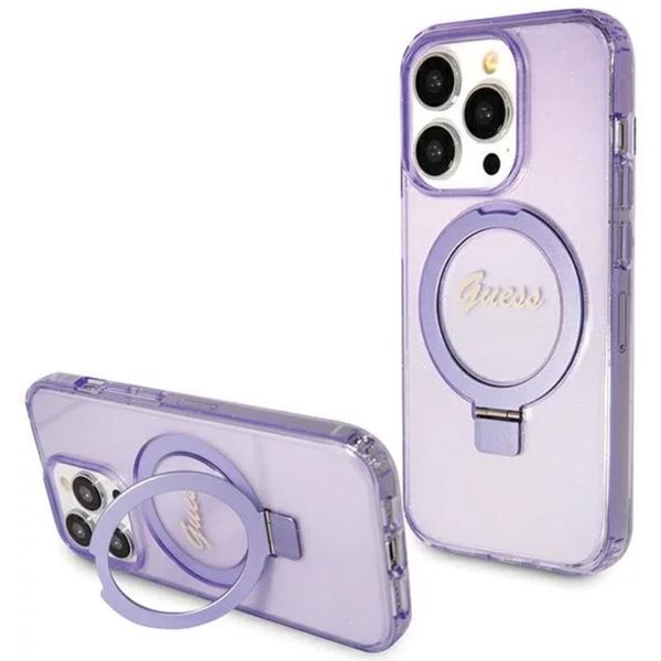 Guess Guhmp15Lhrsgsu Iphone 15 Pro 6.1 Fioletowy/Purple Hardcase Stand Script Glitter Magsafe-image