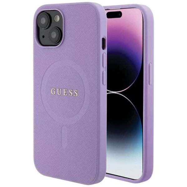 Guess Guhmp15Spsahmcu Custodia Rigida Per Iphone 15 / 14 / 13 6.1 Fioletowy/Purple Saffiano Magsafe-image