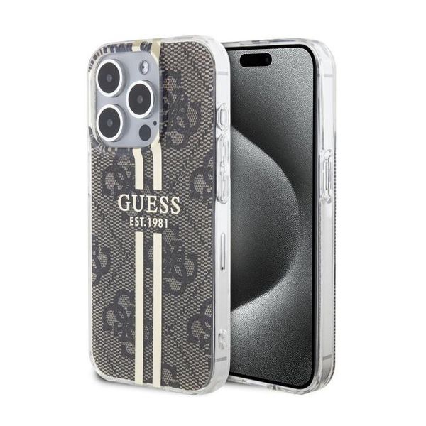 Guess Guhcp15Lh4Psegw Iphone 15 Pro 6.1 BrąZowy/Brown Custodia Rigida Iml 4G Gold Stripe-image