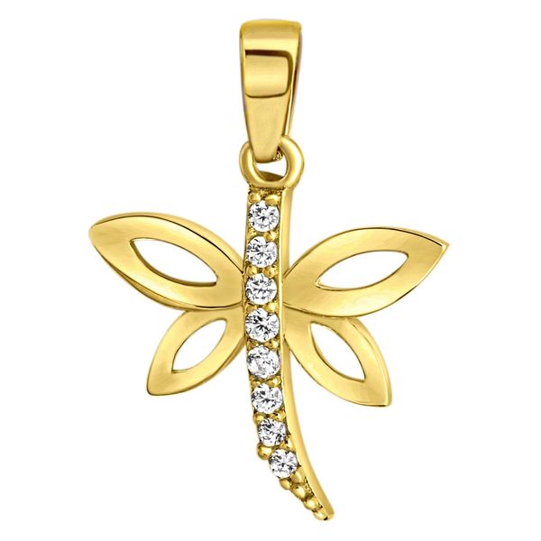 KettenanhäNger Firetti "Schmuck Geschenk Gold 375 Halsschmuck AnhäNger Halskette Libelle", Gold (Gelbgoldfarben, Kristallweiß, Kristallweiß), SchmuckanhäNger, Damen, Gelbgold 375, 0,45 G, KettenanhäNger, Mit Zirkonia (Synth.)-image