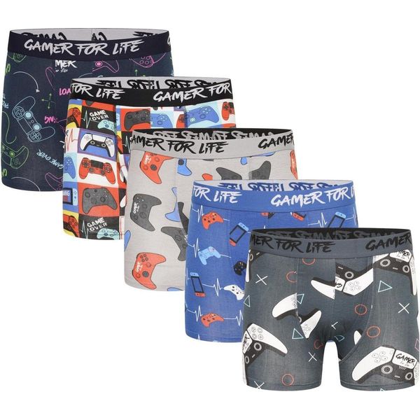 Floso - Boxer Da Ragazzo "Gamer For Life"", Misto Cotone (Confezione Da 5) TC457 (128) (A Colori)"-image