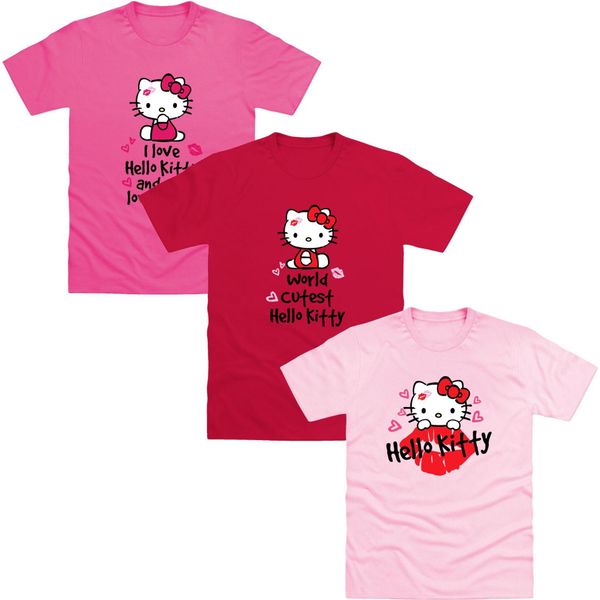 Hello Kitty - T-Shirt Per Bambini (Confezione Da 3) TC446 (98) (Rosa/Rosa/Rosso)-image