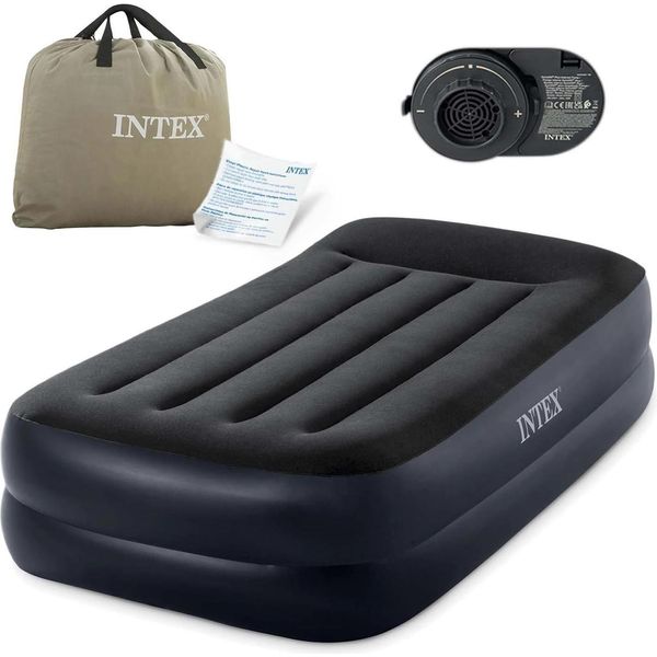 Intex 64122ND Pillow Twin 1-Persoons Luchtbed 99X191X42 Cm + Ingebouwde Pomp Zwart-image