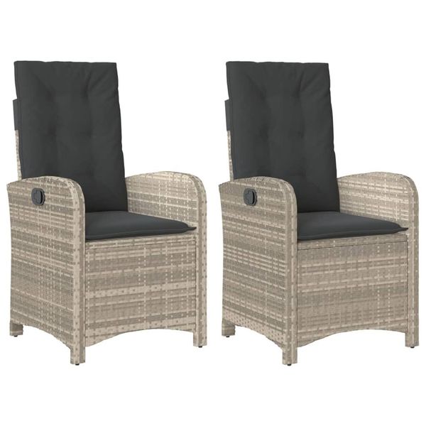 Vidaxl Poltrona Da Giardino Con Cuscino 2 Pz. Regolabile Grigio Chiaro Poly Rattan-image