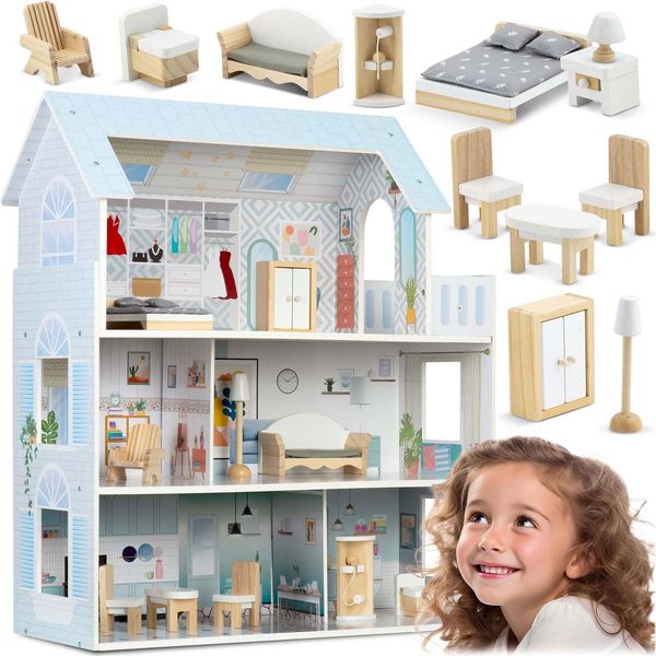 Grande Casa Delle Bambole In Legno A 3 Piani Ricokids RK-878-image