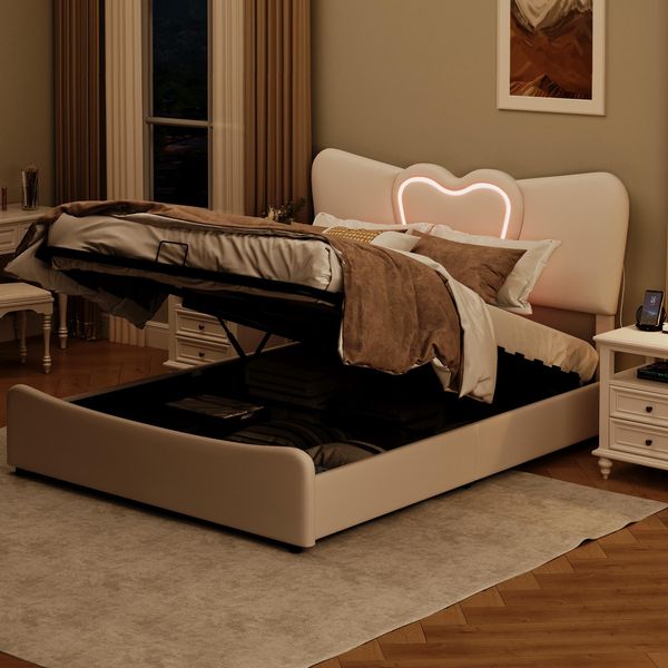 Unboxg Letto Imbottito 160X200Cm Con Funzione Di Ricarica (Usb&Typ-C), Letto Matrimoniale A Molle Insacchettate Con Contenitore, Letto Per Ragazzi In Legno Con Led E Rete A Doghe, Velluto-image