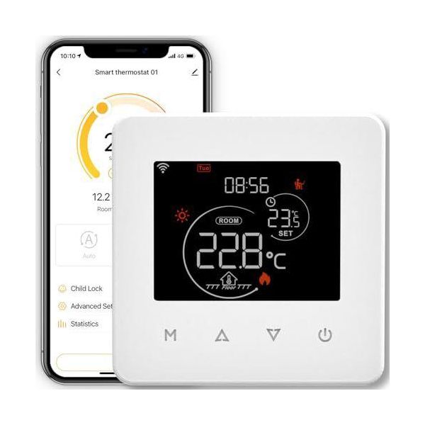 Moes Termostato Intelligente Per Riscaldamento A Pavimento Elettrico, Programmabile Via Wifi Compatibile Con Alexa/Google Home, Life/Tuya App-image