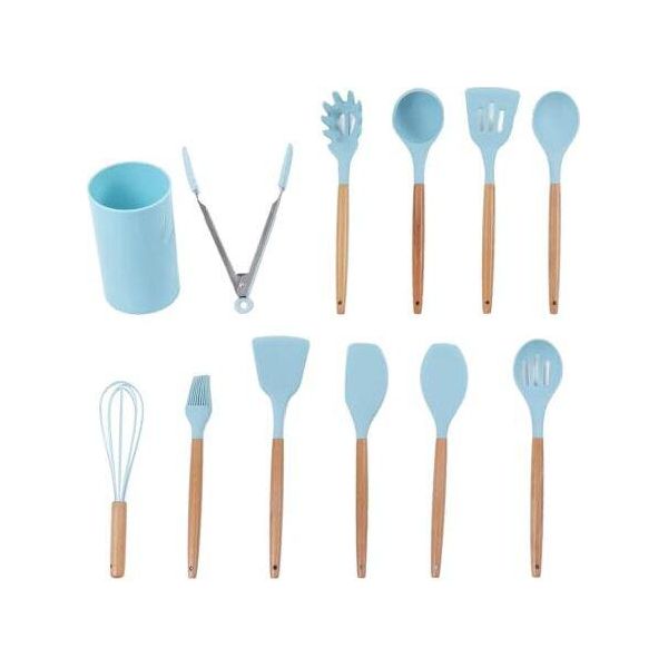 Set Di Utensili Da Cucina, 12 Pezzi Pentole Pentole In Legno Pentole In Silicone, Set Supporto, Resistente Al Calore-image