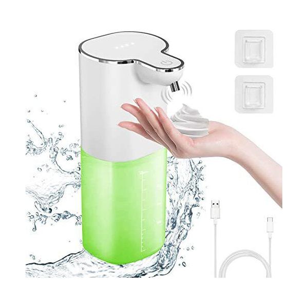 Cuteefun Distributore Automatico Di Sapone, 4 Livelli Di Controllo Della Schiuma Usb Ricaricabile, 400 Ml Dispenser Elettrico A Parete, Senza Trapano Bagno, Cucina-image