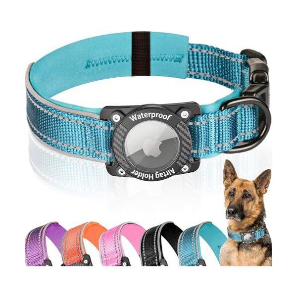 Agoumlux Collare Per Cani Airtag, Porta Collare Impermeabile Air Tag, Imbottitura Morbida Riflettente Per Cani Di Piccola, Media E Grande Taglia, Blu, Xl-image