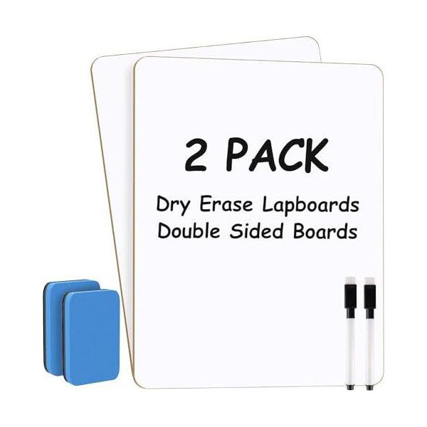 2Pcs Lavagna Bianca Piccola 21Cm X 30Cm Lavagna Bianca A4 Dry Wipe Mini Lavagne, Bifacciale Con 2 Penne E Gommini, Portatile Per-image