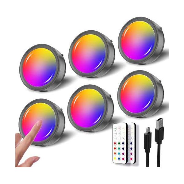 Batteria Spot Rgb Led Ricaricabile Usb, Illuminazione Vetrina Nera Senza Fili Con Telecomando, Luce Magnetica Sotto L'unità,-image