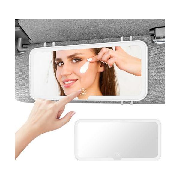 Adiwo Specchio Cosmetico Per Auto, Visiera Parasole A Led Con Luminosità Regolabile In 3 Modalità, Specchio Universale Portatile Ricaricabile-image