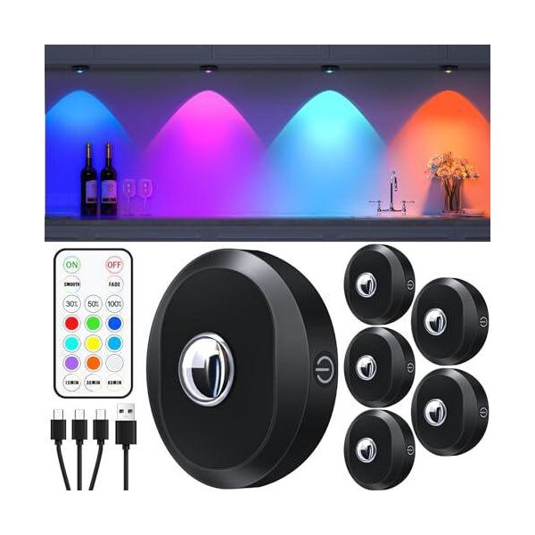 Willed Usb Ricaricabile Rgb Led Faretto Telecomando Batteria, Cambio Di Colore Sotto La Luce Unità, Illuminazione Armadio Magnetico Dimmerabile, Filo-image