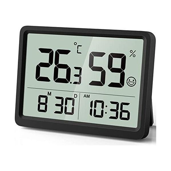 Igrometro Digitale Termometro Da Interno: Sensore Accurato Con Piccola Temperatura Di Umidità, Calibrazione, Tempo Data Garage Serra Camera Bambino (Nero-image