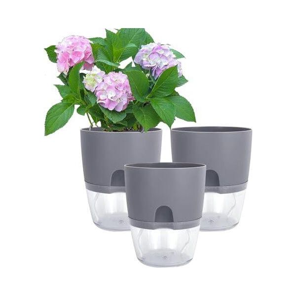 Confezione Da 3 Vasi Per Erbe Aromatiche, Vaso Per Fiori, Serbatoio D'acqua Autosufficiente, Uso Interno Ed Esterno, Casa, Ufficio-image