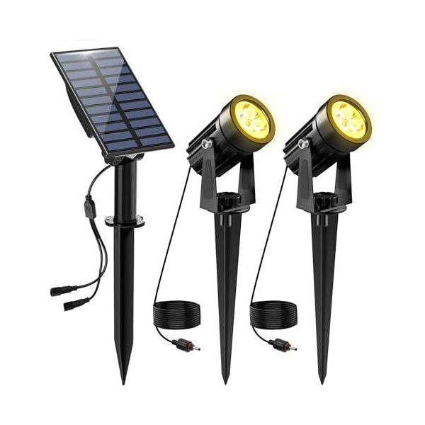 Natpow Faretto Da Giardino Solare, Luce Solare Da Giardino Led Faretto Solare Lampade Solari Per Giardino All'aperto, IP65 Impermeabile, 2 Livelli Di Luminosità Crepuscolo Alba-image
